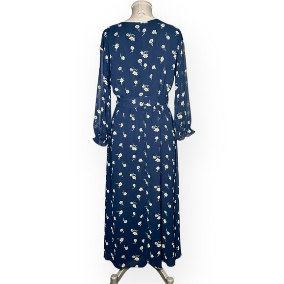 MADEWELL Button Front Midi Dress Sheer Sleeve Blue Floral Brunch Cottagecore - Picture 9 of 12